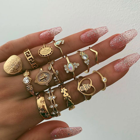 Love Gold Ring Set - 15pcs
