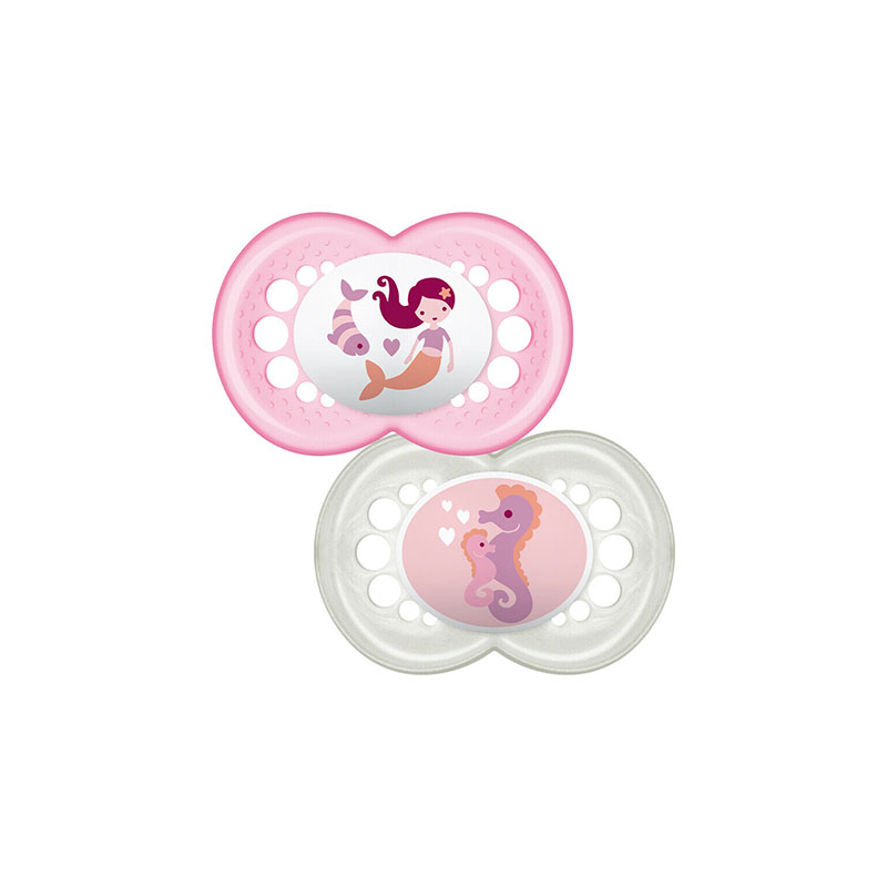MAM Nature Silicone Soothers With Steriliser Box 6m+ - Pink & Silver