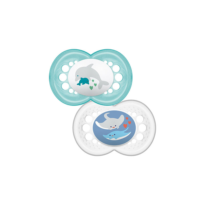 MAM Nature Silicone Soothers With Steriliser Box 6m+ - White & Blue
