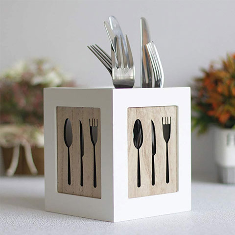 Modern Handmade Tableware Holder Organizer Spoon Wooden Box