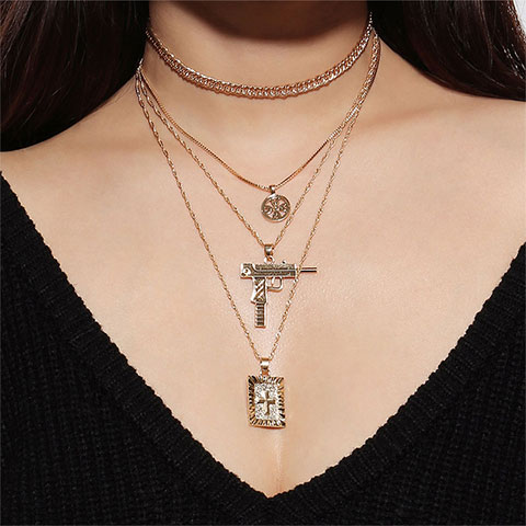 Multi Element Cross Multi Layer Clavicle Necklace
