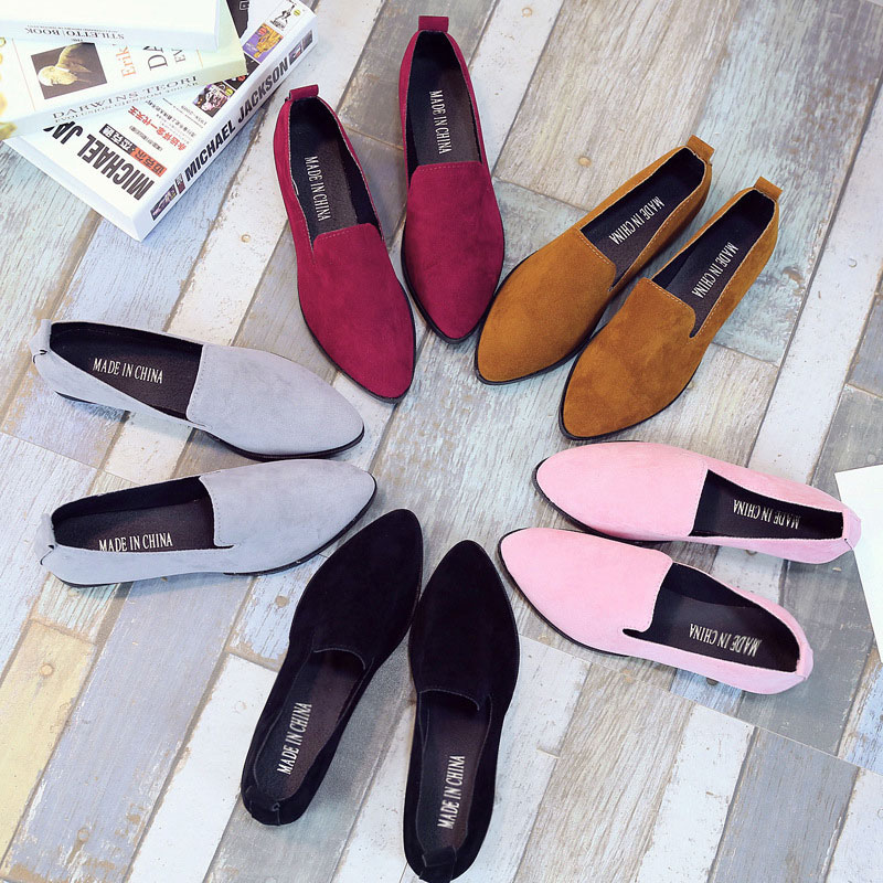 New Solid Color pointed  Low-Heeled Loafer