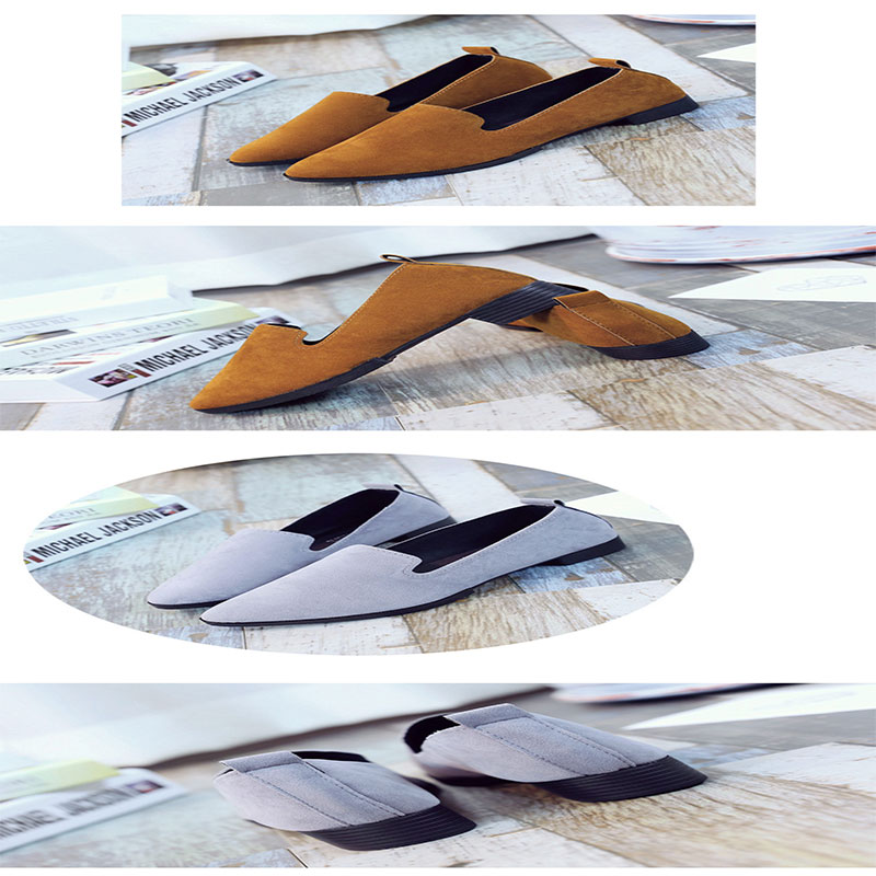 New Solid Color pointed  Low-Heeled Loafer