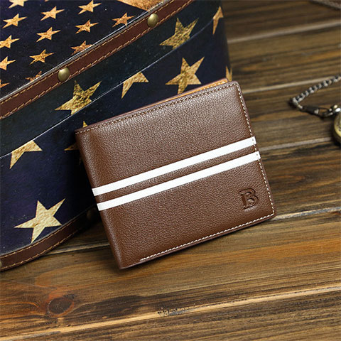 New Striped B - Shaped Wallet - Coffee