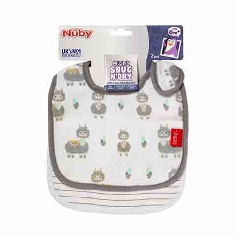 Nuby Muslin Snug N Dry Bibs 2pk - Grey