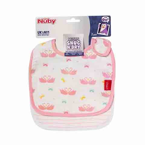 Nuby Muslin Snug N Dry Bibs 2pk - Pink
