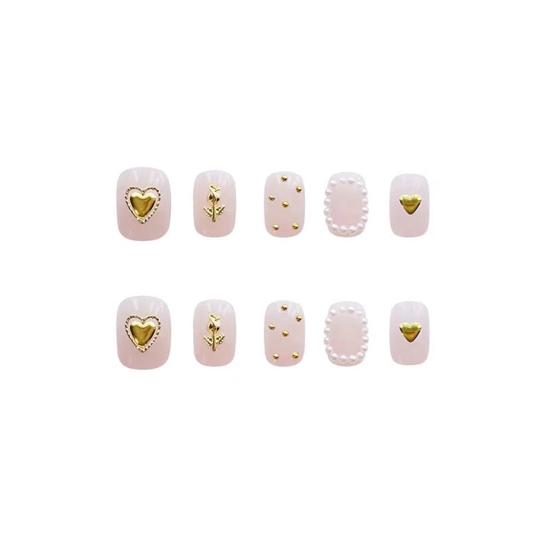 Pearl Girl Heart Manicure Finished Fake Nails 24pcs - Pink Rose