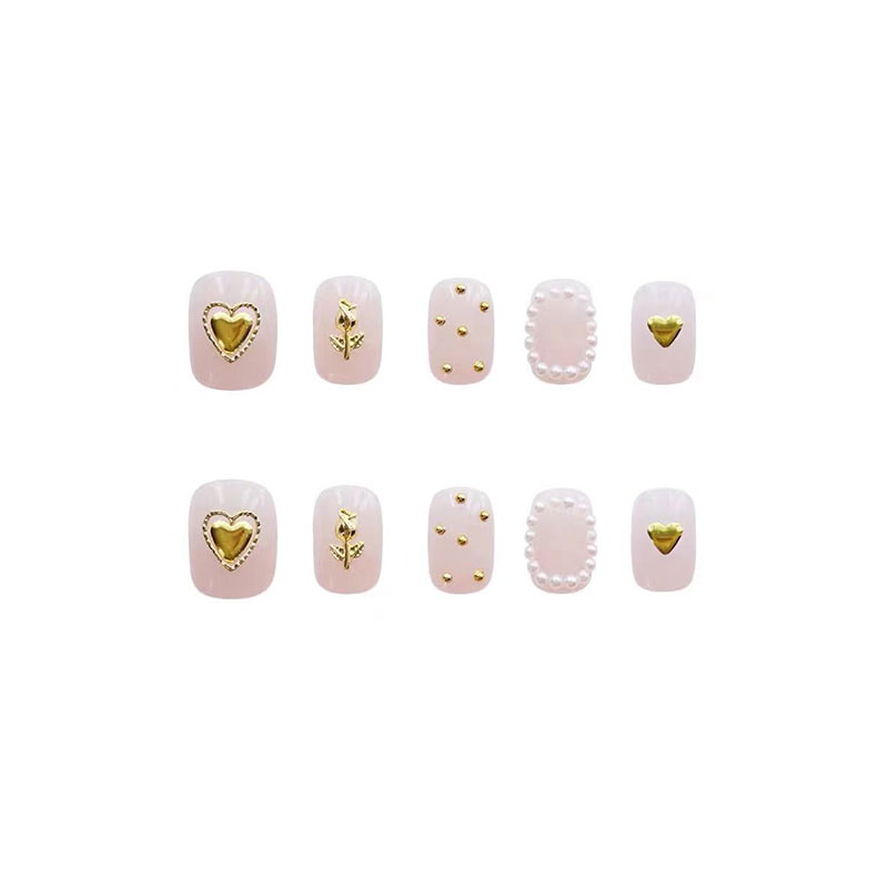 Pearl Girl Heart Manicure Finished Fake Nails 24pcs - Pink Rose