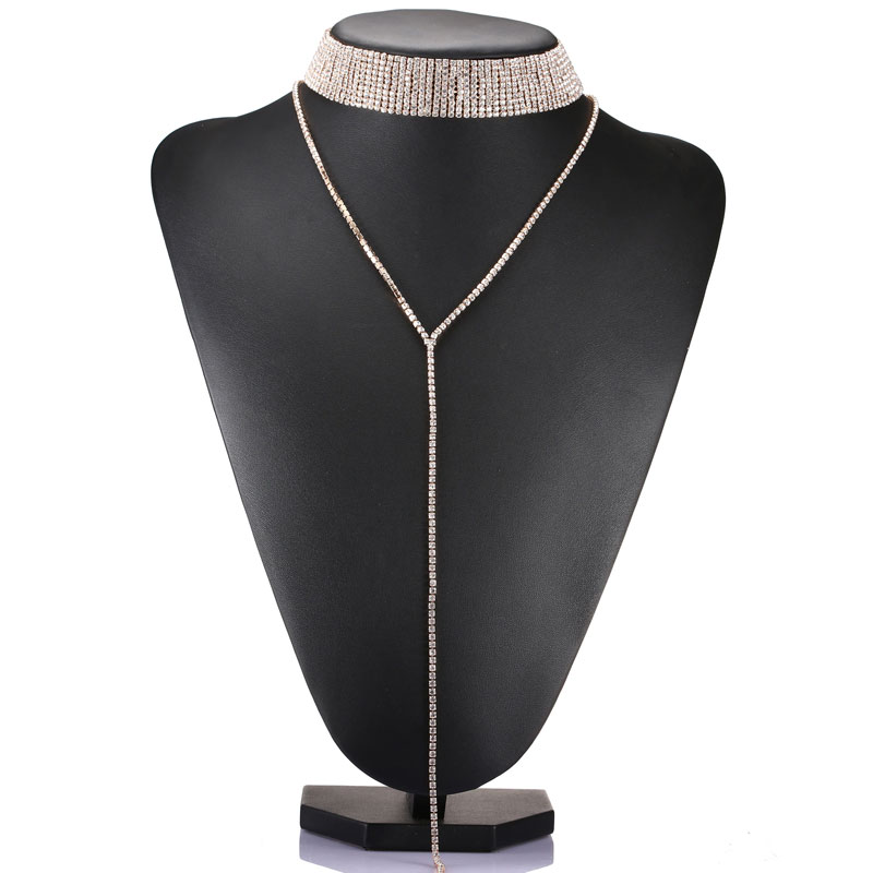 Popular Beam Neck Alloy Multi-Layer Full Diamond Welding Necklace