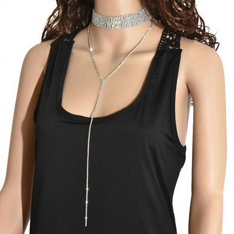 Popular Beam Neck Alloy Multi-Layer Full Diamond Welding Necklace