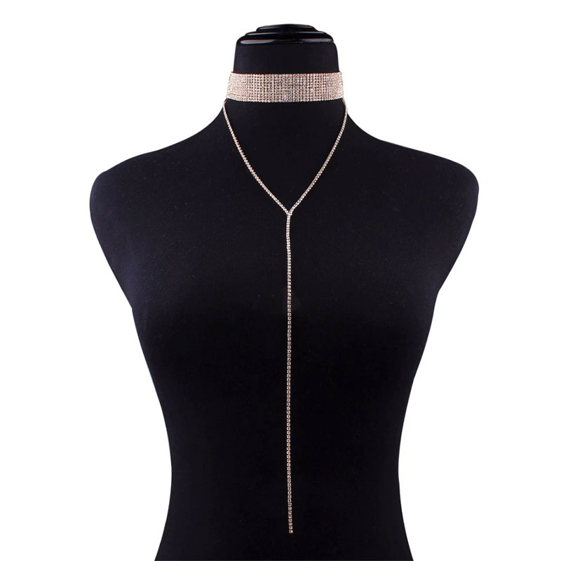 Popular Beam Neck Alloy Multi-Layer Full Diamond Welding Necklace