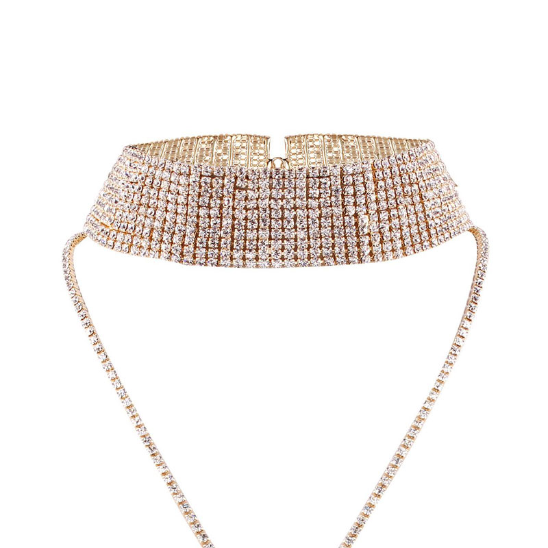Popular Beam Neck Alloy Multi-Layer Full Diamond Welding Necklace