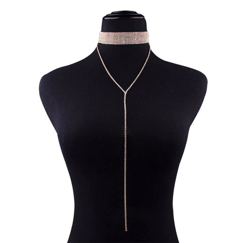Popular Beam Neck Alloy Multi-Layer Full Diamond Welding Necklace