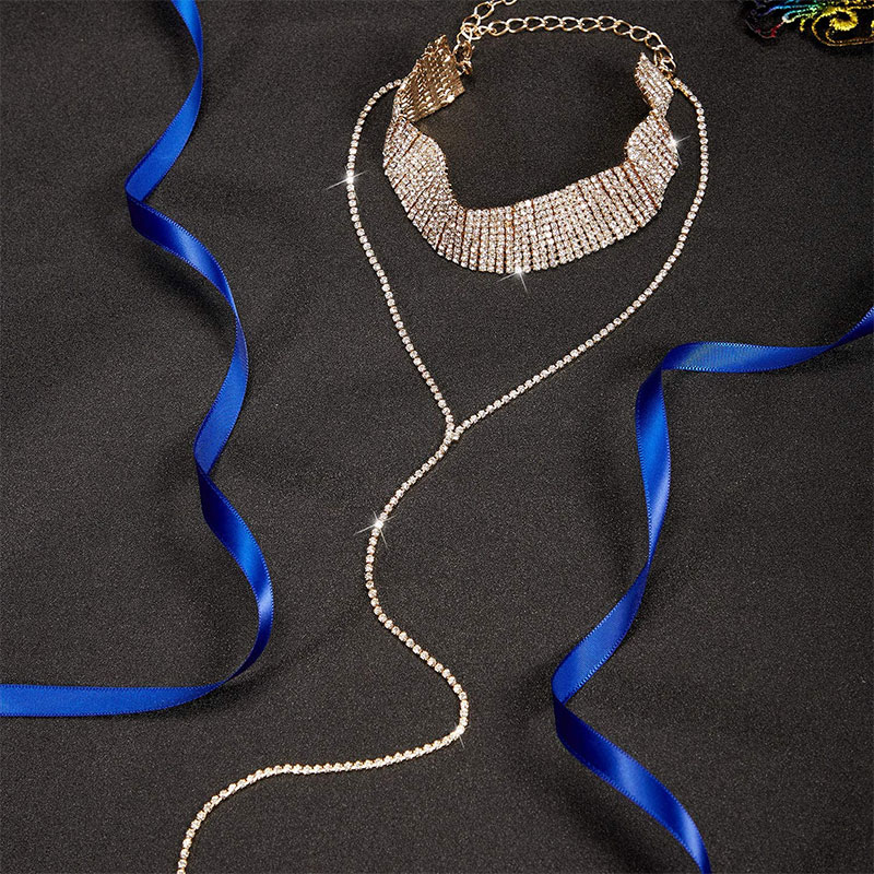Popular Beam Neck Alloy Multi-Layer Full Diamond Welding Necklace