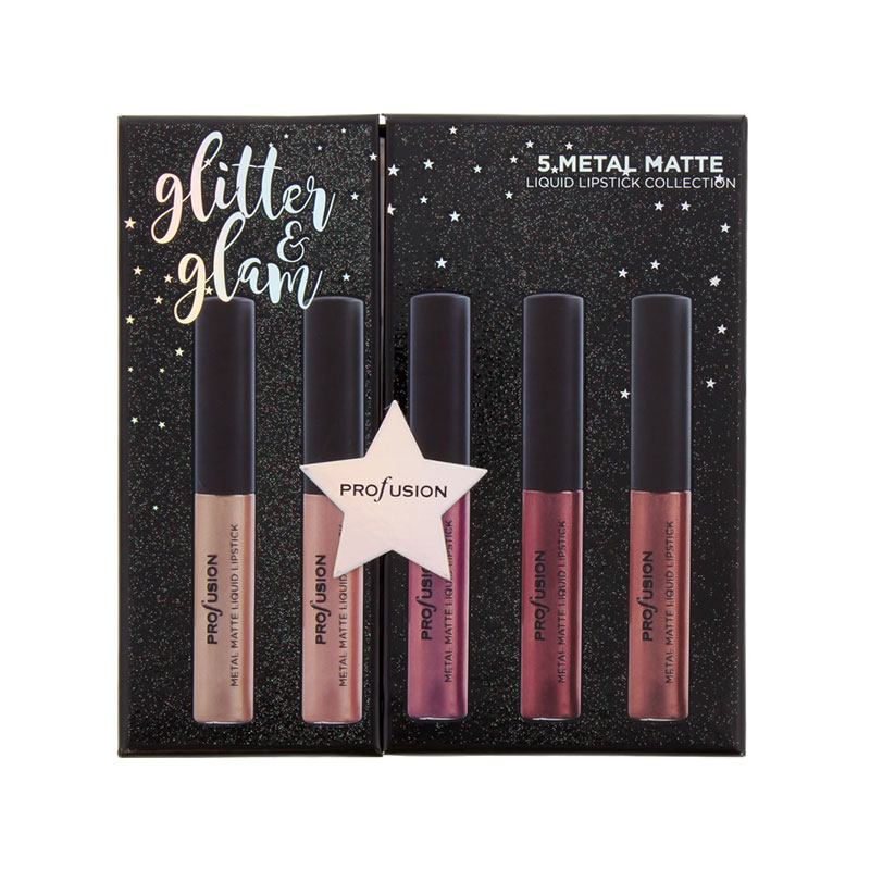Profusion Glitter & Glam 5 Metal Liquid Lipstick Collection Set