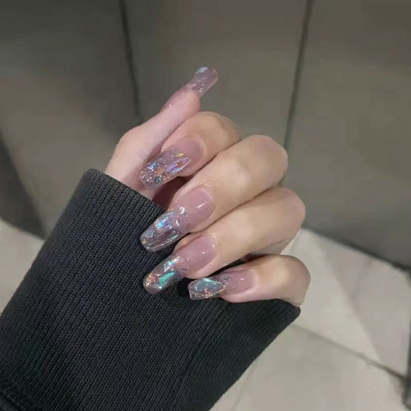 Punk Rock Glitter Fake Nail 24pcs - Purple (184)