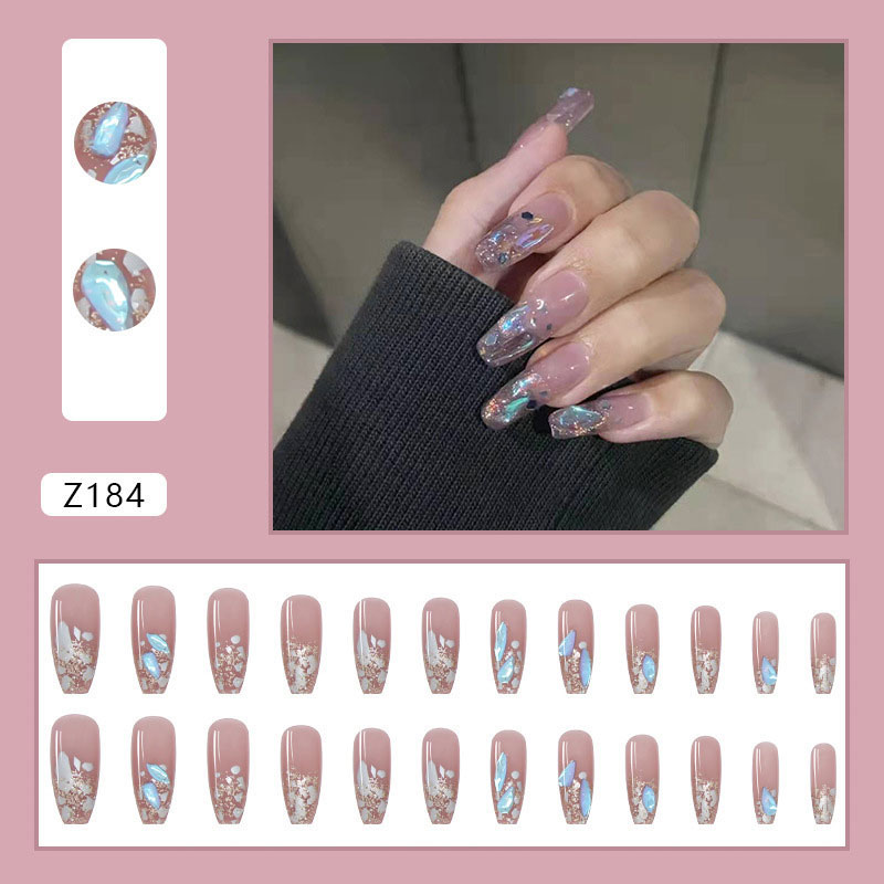 Punk Rock Glitter Fake Nail 24pcs - Purple (184)