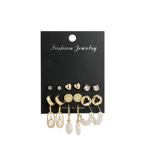 Retro Diamond Pearl Geometric Metal Earrings Set (60)