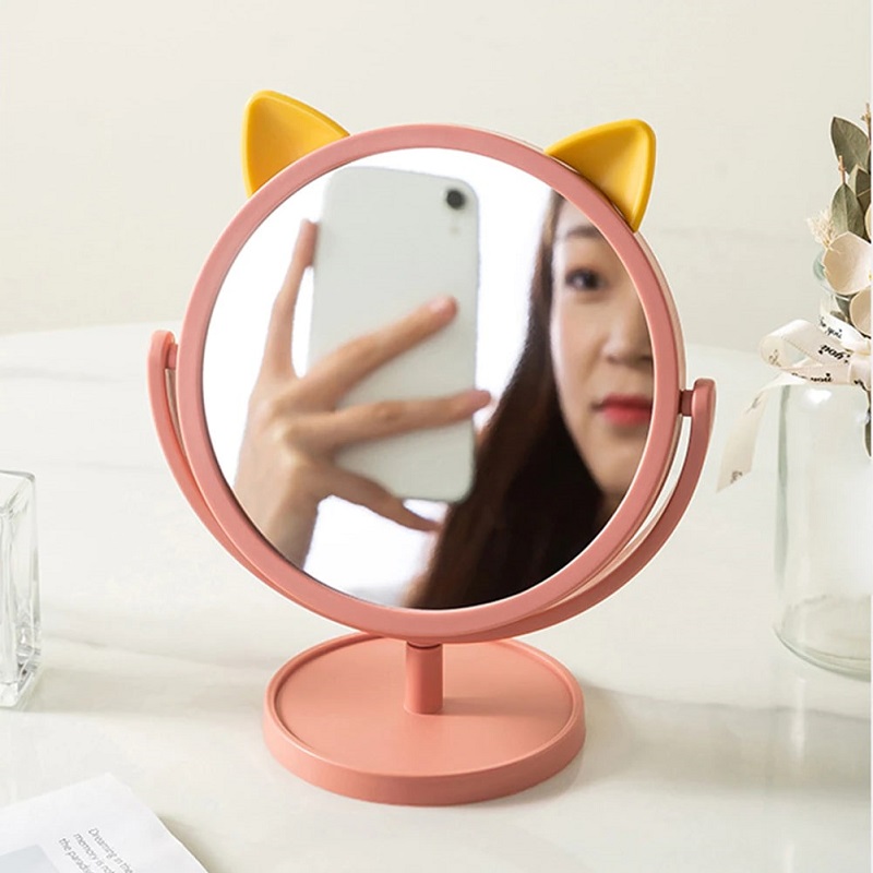Round Cat Ear 360° Rotating Portable Makeup Mirror