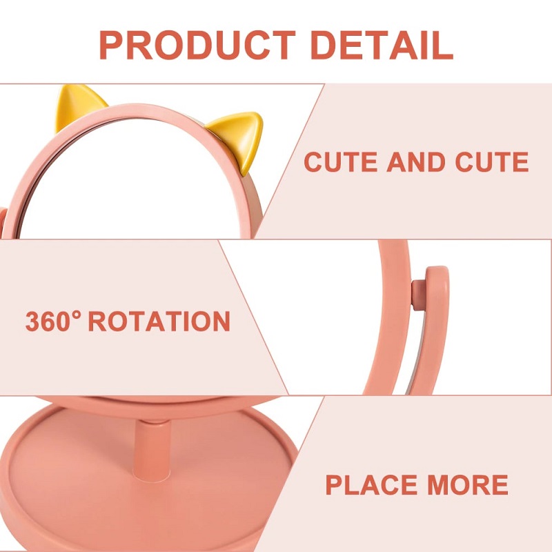 Round Cat Ear 360° Rotating Portable Makeup Mirror