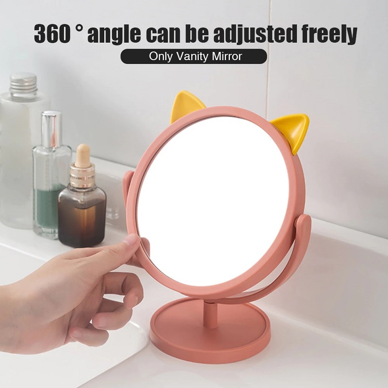 Round Cat Ear 360° Rotating Portable Makeup Mirror