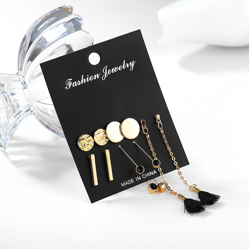 Round Piece Vertical Diamond Tassel Earrings - 5 Pairs (20128)