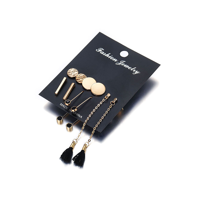 Round Piece Vertical Diamond Tassel Earrings - 5 Pairs (20128)
