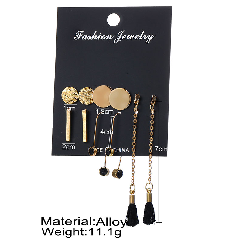 Round Piece Vertical Diamond Tassel Earrings - 5 Pairs (20128)