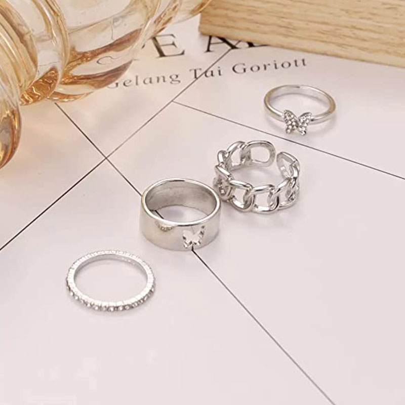 Shining Diva Fashion Latest Stylish Metal Finger Ring for Girls Set of 4 - Silver