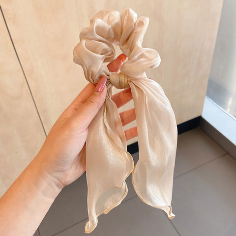 Silk Scrunchies Chiffon Hair Tie Ponytail Hair Band - Off White
