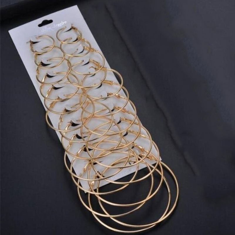 Simple Circle Earrings Set for Women - 12 Pairs (67)