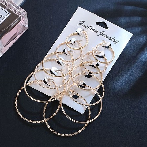 Simple Circle Hoop Earrings Set for Women - 6 Pairs (67)