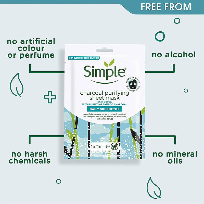 Simple Daily Skin Detox Charcoal Purifying Sheet Mask 21ml