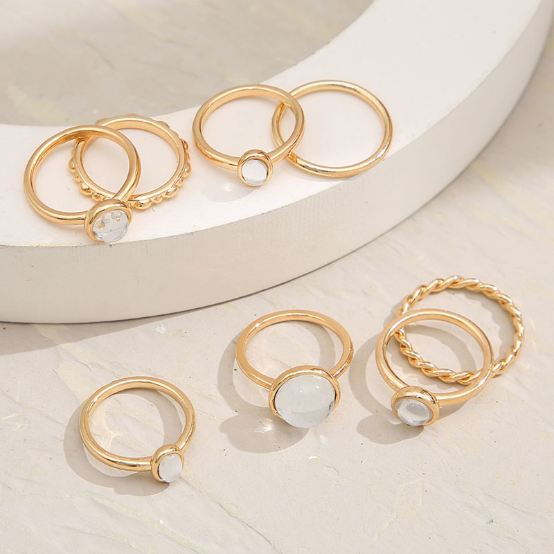 Simple Fashionable Retro Round Gemstone Finger Ring Set - 8pc (301032)