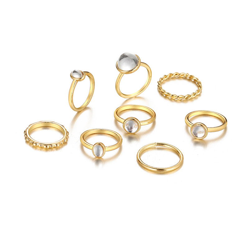 Simple Fashionable Retro Round Gemstone Finger Ring Set - 8pc (301032)