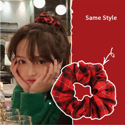 Simple Check Printed Rubber Tie Hair Band - Red & Black