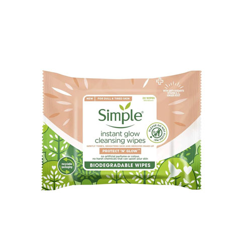 Simple Protect N Glow Instant Glow Biodegradable Wipes - 20 wipes