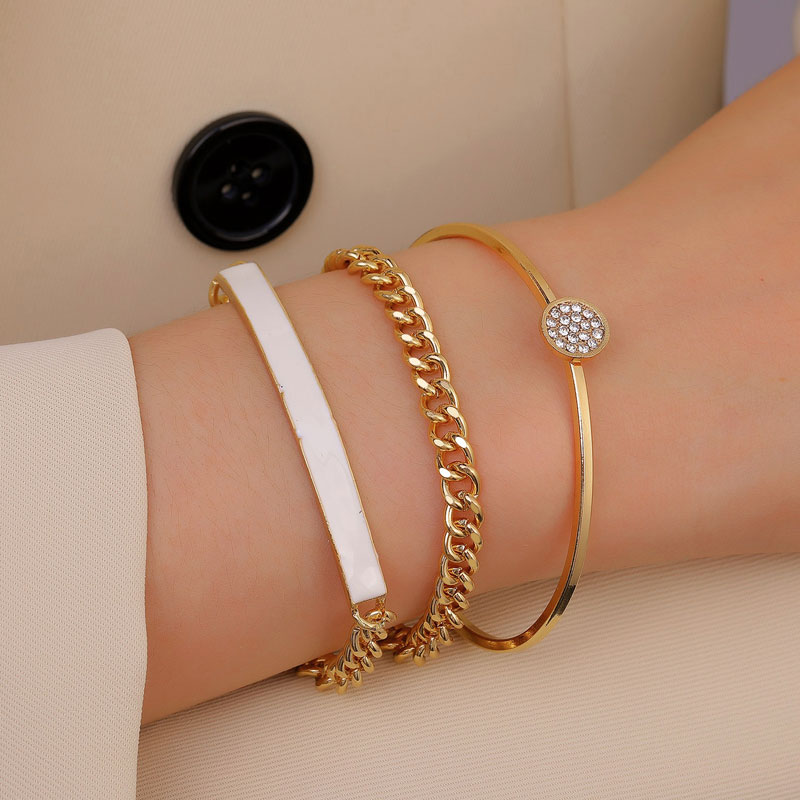Simple Retro Rhinestone Geometric Chain Bracelet Set - 3pcs (38)