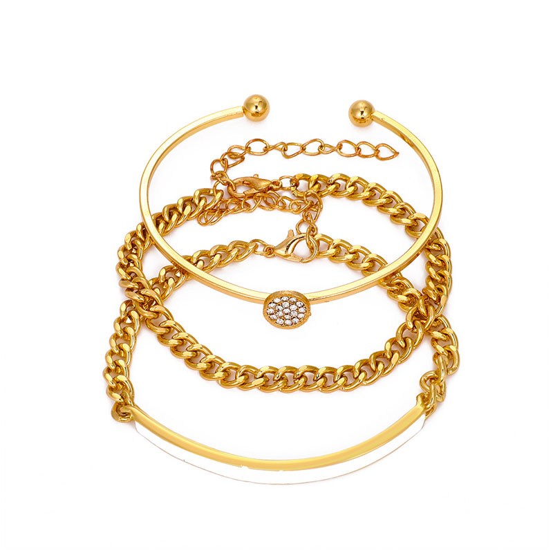 Simple Retro Rhinestone Geometric Chain Bracelet Set - 3pcs (38)