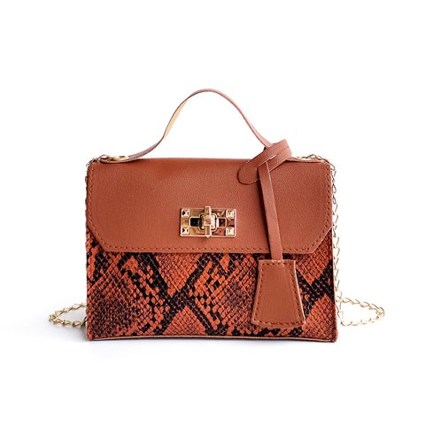 Snake Print Hit Color Lock Chain Platinum Small Square Bag (301070)
