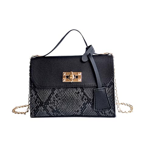 Snake Print Hit Color Lock Chain Platinum Small Square Bag (301068)