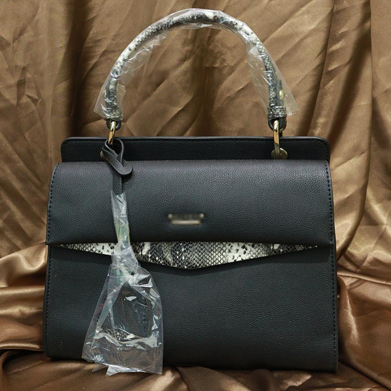 Solid Color Snake Print Ladies Handbag (AA011909071) - Black