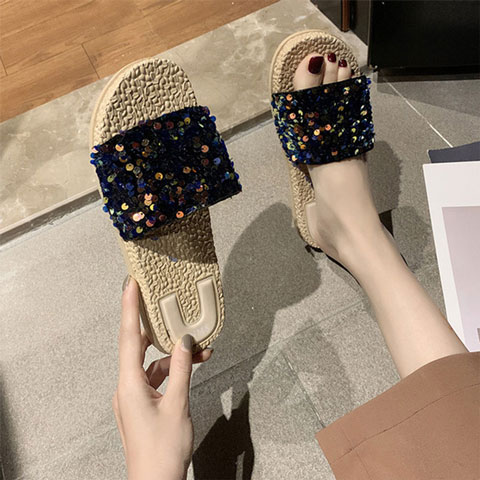 Sponge Cake Instide Sequin Sandals And Slippers