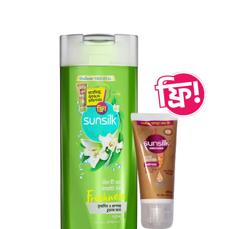 Sunsilk Green Tea & White Lily Freshness Shampoo 375ml (Free Sunsilk Hairfall Solution Conditioner 50ml)