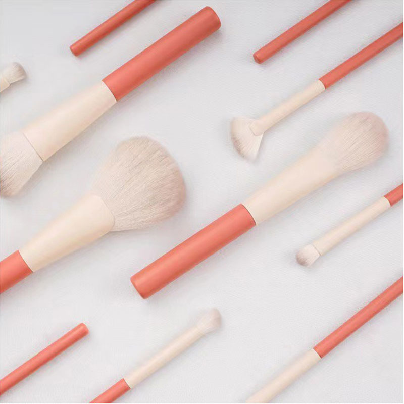 Super Soft 12pcs Makeup Brush Set With Organza Pouch - Pink & Cream