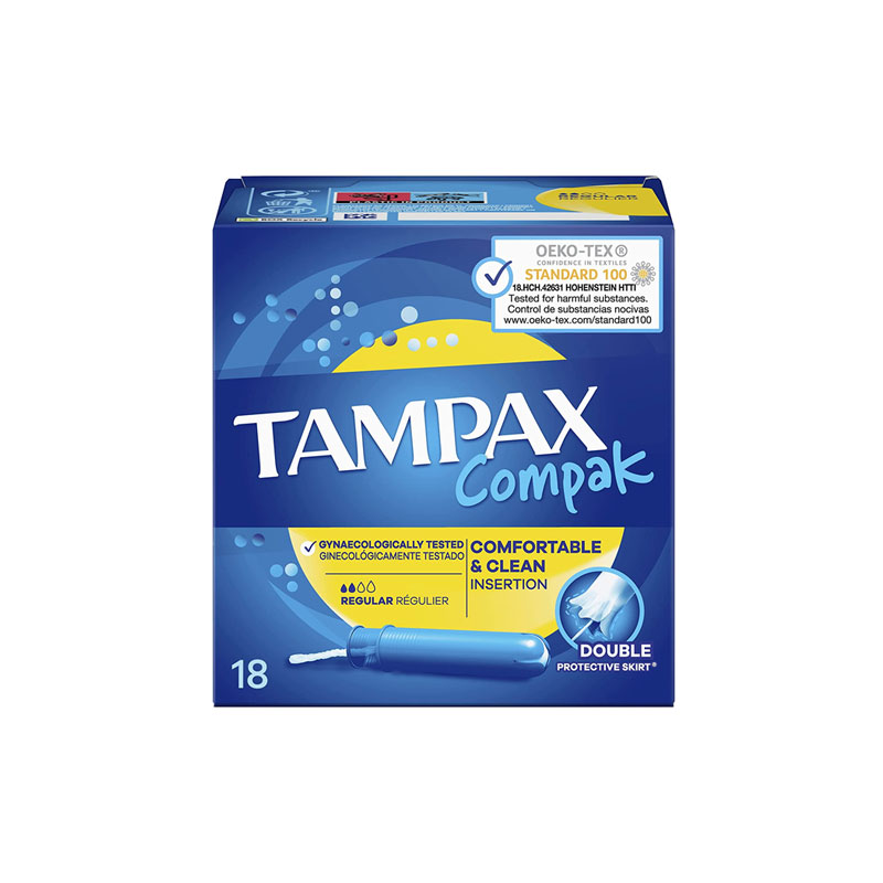 Tampax Compak Regular Double Protective Skirt Tampons - 18 Pieces