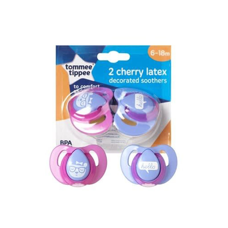 Tommee Tippee 2 Cherry Latex Decorated Soother 6-18m - Pink & Purple
