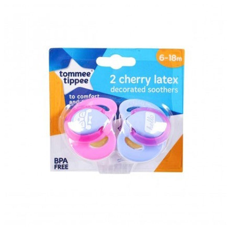 Tommee Tippee 2 Cherry Latex Decorated Soother 6-18m - Pink & Purple