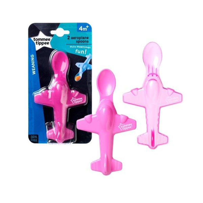 Tommee Tippee Aeroplane Spoon 2pk 4m+ - Pink