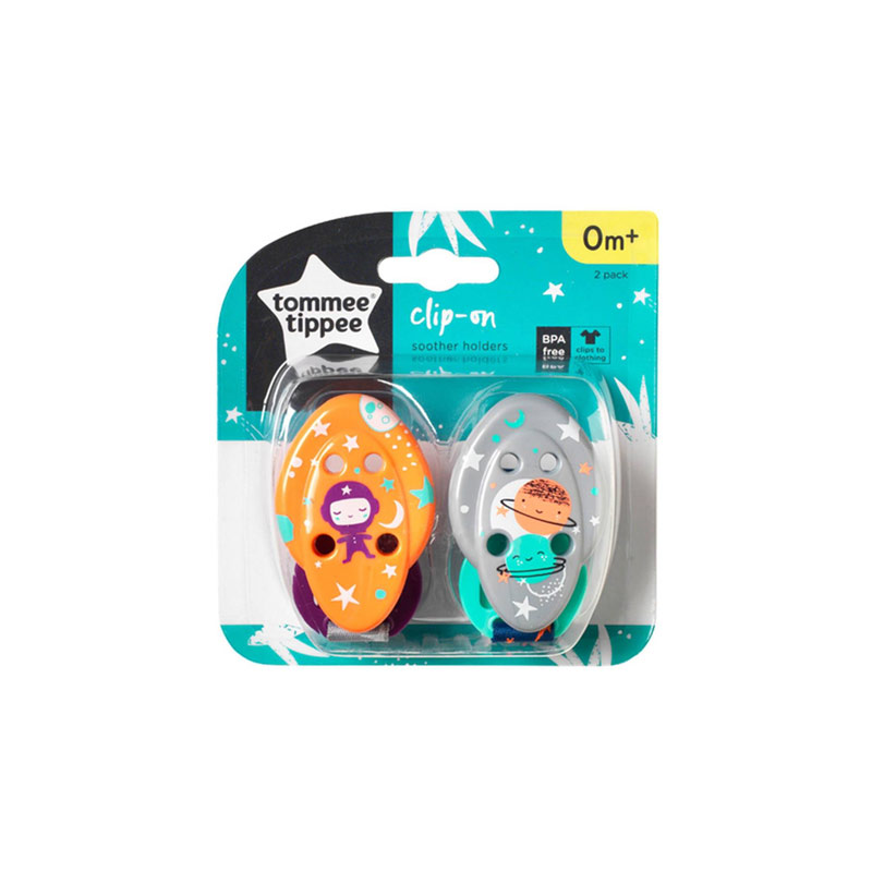 Tommee Tippee Clip - On Soother Holder Om+ 2Pk - Pink & Grey